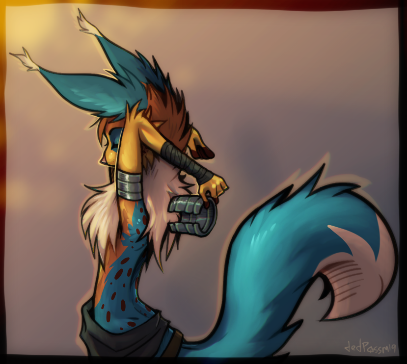 2019 4_fingers anthro blue_fur canid canine digital_media_(artwork) fox fur mammal simple_background solo standing zenirix