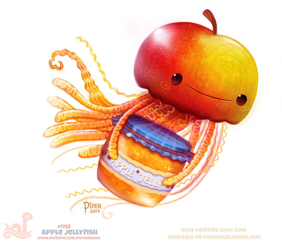apple cnidarian cryptid-creations food food_creature fruit jar jellyfish marine medusozoan plant smile solo