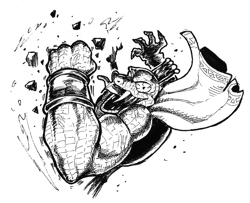 bloodshot_eyes bracelet cape clenched_hand crocodilian crown debris donkey_kong_(series) fangs jewelry king_k._rool monochrome nintendo super_smash_bros. tongue tongue_out traditional_media