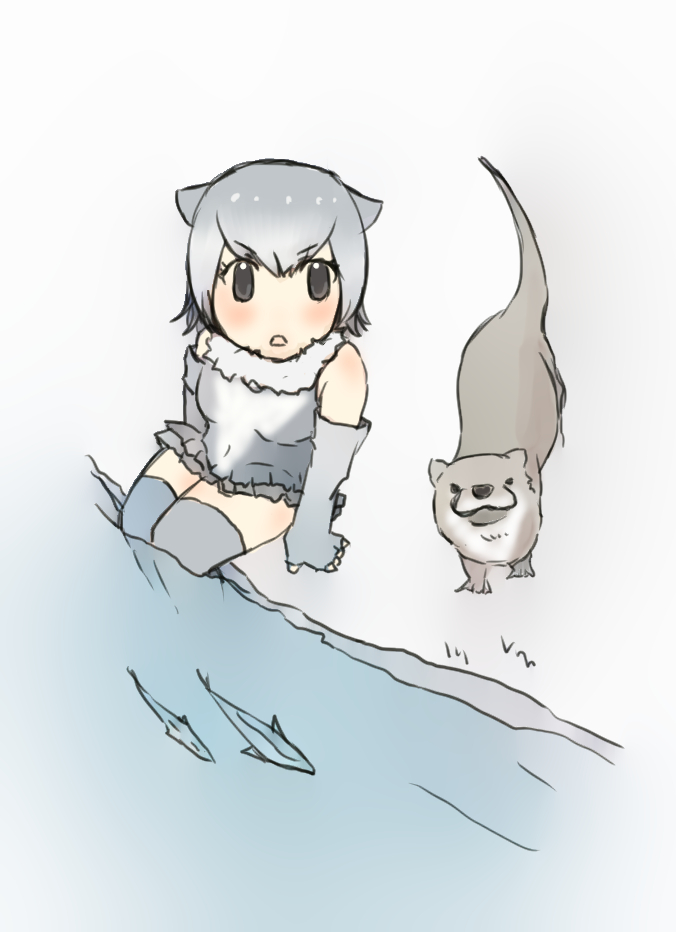 2019 :3 absolute_territory african_clawless_otter ambient_fish ambient_sealife ambiguous_gender animal_humanoid armwear asian_small-clawed_otter_(kemono_friends) bare_shoulders biped black_eyes blush bottomwear clothed clothing curious dot_eyes duo_focus ears_outwards elbow_gloves eyebrow_through_hair eyebrows female feral fingerless_gloves fish frown fully_clothed fur gloves grey_armwear grey_bottomwear grey_clothing grey_ears grey_fur grey_gloves grey_hair grey_legwear grey_shirt grey_skirt grey_socks grey_tail grey_topwear group hair high-angle_view humanoid iceeye_ena japanese kemono_friends larger_female larger_humanoid legwear light_skin looking_at_viewer looking_up lutrine mammal marine multicolored_fur mustelid mustelid_humanoid open_frown open_mouth otter_humanoid partially_submerged pivoted_ears quadruped river sanding shirt short_hair simple_background sitting size_difference skirt smaller_ambiguous smaller_feral smile socks standing tan_skin thigh_highs topwear translucent translucent_hair two_tone_fur water webbed_feet white_background white_fur