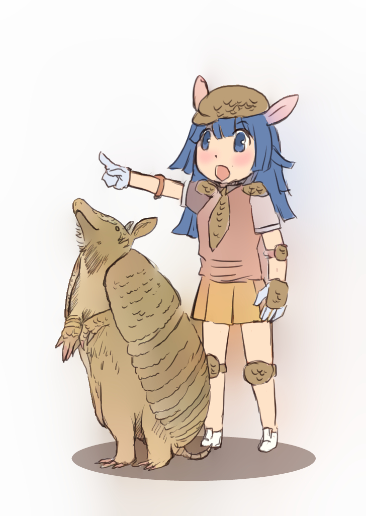 2019 3_toes ambiguous_gender animal_humanoid armadillo armadillo_humanoid beady_eyes biped black_eyes blue_eyes blue_hair blush bottomwear brown_fur brown_scales brown_tail claws clothed clothing duo elbow_pads female feral flat_cap footwear fully_clothed fur gesture gloves hair hat headgear headwear humanoid iceeye_ena japanese kemono_friends knee_pads light_skin long_hair mammal natural_armor necktie olma on_hind_legs open_mouth orange_bottomwear orange_clothing orange_skirt pink_clothing pink_shirt pink_topwear pleated_skirt pointing quadruped scales shadow shirt shoes shoulder_pads simple_background skirt smile snout surprise tan_skin toe_claws toes topwear white_background white_clothing white_footwear white_gloves white_shoes xenarthran xenarthran_humanoid