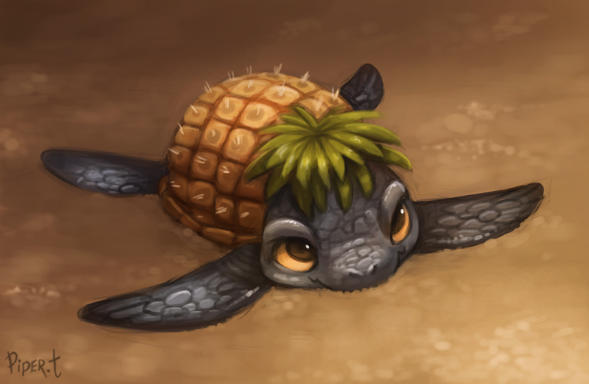 ambiguous_gender cryptid-creations feral flora_fauna food food_creature fruit grey_scales hybrid living_fruit pineapple plant reptile sand scales scalie solo turtle yellow_eyes