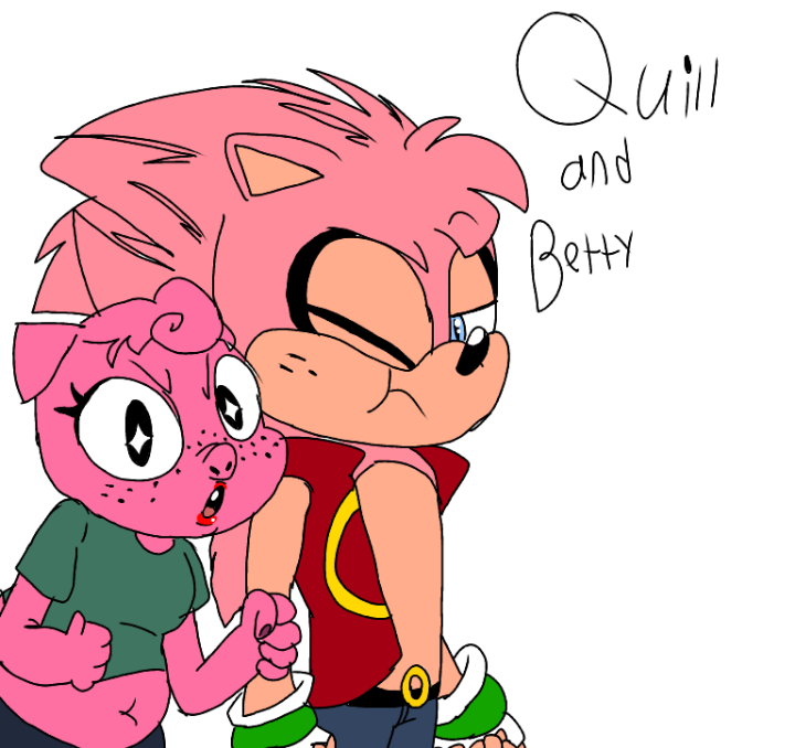 artismyfuel_(artist) artisthefuel blue_eyes domestic_pig eulipotyphlan fan_character feathers female hedgehog loose_feather male mammal quill quill_the_hedgehog sonic_(series) suid suina sus_(pig)