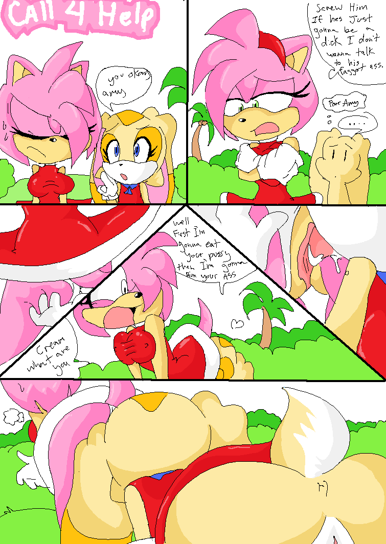 &lt;3 2008 amy_rose anthro anthro_on_anthro anus blue_eyes breasts clothed clothing comic cream_the_rabbit dialogue duo english_text eulipotyphlan female female/female green_eyes hedgehog lagomorph leporid mammal no_underwear perverted_bunny pussy rabbit sonic_(series) speech_bubble text