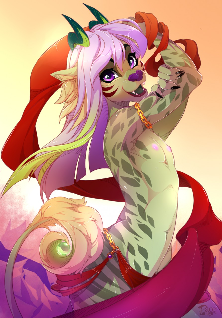 anthro dancing female flat_chested fur hi_res hor pacevanrign pink_eyes smile solo wilderkin