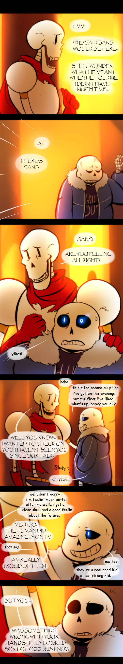 2019 absurd_res animated_skeleton anthro atlas-white bone clothed clothing comic digital_media_(artwork) english_text glowing glowing_eyes hi_res human male mammal not_furry papyrus_(undertale) sans_(undertale) skeleton speech_bubble teeth text undead undertale video_games