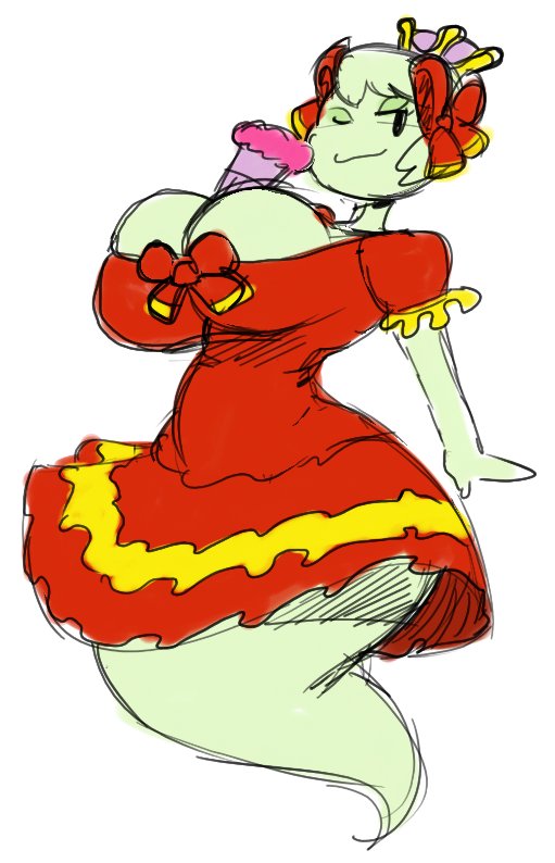 angstrom big_breasts boo_(mario) breasts clothed clothing dress female ghost humanoid lady_bow mario_bros nintendo not_furry one_eye_closed paper_mario solo spirit video_games wide_hips wink