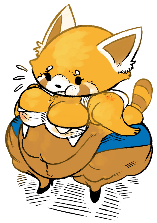 2019 aggressive_retsuko ailurid anthro belly big_belly big_breasts breasts clothed clothing digital_media_(artwork) female fuzzywooly mammal obese overweight overweight_female red_panda retsuko sanrio simple_background solo sweat thick_thighs