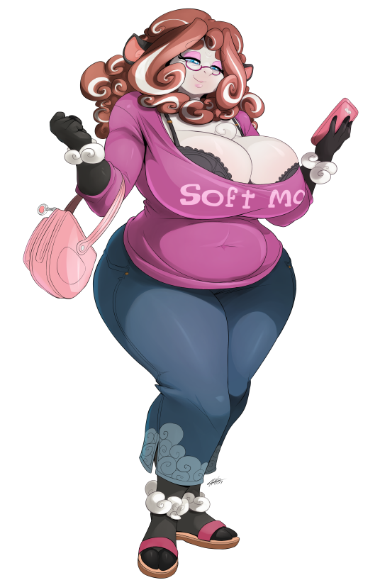 2019 alpha_channel anthro big_breasts blue_eyes bovid breasts caprine cellphone chalo cleavage clothed clothing eyewear female fur glasses hair huge_breasts las_lindas long_hair mammal mature_female phone renee_(chalo) sheep simple_background slightly_chubby solo standing thick_thighs transparent_background voluptuous webcomic wide_hips