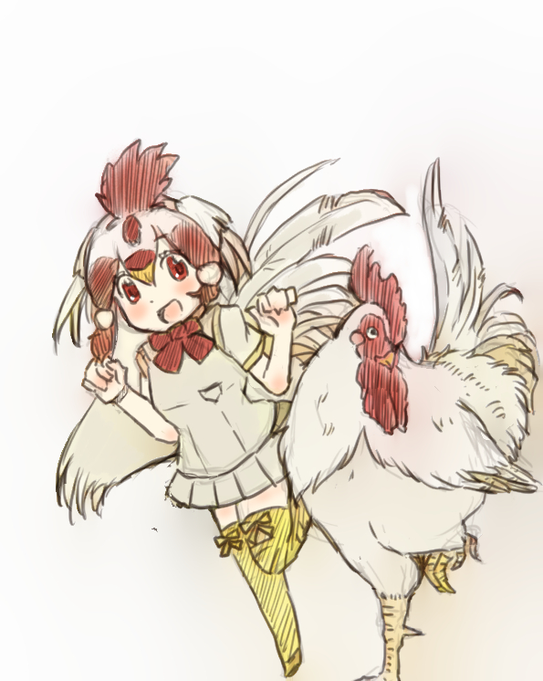 2018 5_fingers absolute_territory animal_humanoid avian avian_humanoid beak biped bird bird_feet blonde_hair blonde_highlights blush bottomwear bow_tie breasts chicken chicken_(kemono_friends) chicken_humanoid clothed clothing crest duo feathered_wings feathers female feral fist folded_wings frown full-length_portrait fully_clothed galliform galliform_humanoid gallus_(genus) hair hair_highlights hatching_(art) head_tuft humanoid iceeye_ena japanese kemono_friends legwear light_skin light_theme long_hair looking_at_viewer male multicolored_hair on_one_leg open_mouth open_smile orange_beak phasianid pigtails pleated_skirt portrait raised_leg red_eyes red_hair red_highlights shadow shirt simple_background skirt smile socks standing tail_feathers tan_skin thigh_highs thigh_socks topwear wattle white_background white_bottomwear white_clothing white_hair white_shirt white_skirt white_tail white_topwear white_wings wings yellow_socks