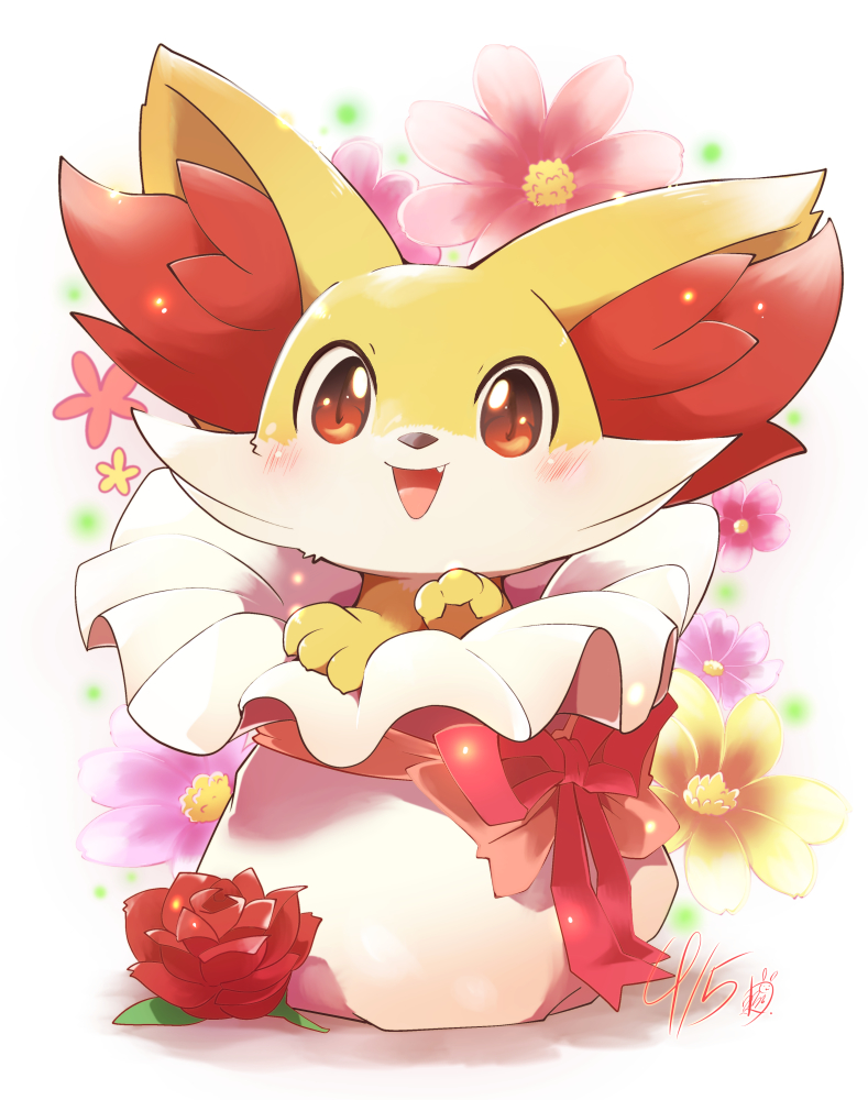 2019 azuma_minatsu fennekin flower nintendo open_mouth plant pok&eacute;mon pok&eacute;mon_(species) solo video_games