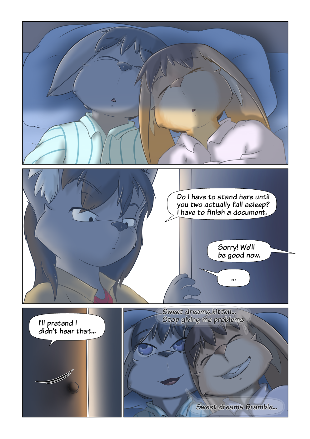 anthro bramble_(hitsunekun) comic cub domestic_cat felid feline felis female hi_res hitsunekun kamui_(hitsunekun) lagomorph leporid male mammal mother parent rabbit son young