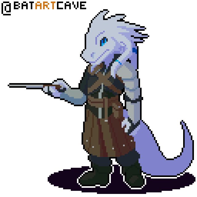 1:1 animated anthro batartcave belt_pouch black_clothing blue_eyes brown_clothing clothed clothing digital_media_(artwork) dragon front_view full-length_portrait fully_clothed knife loop male pixel_(artwork) portrait solo standing three-quarter_view