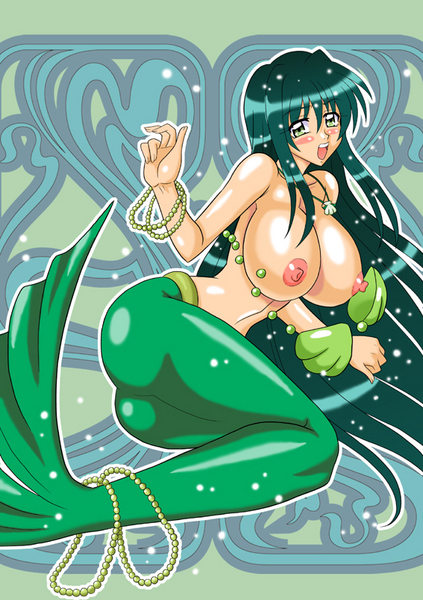 1girl ass blush breasts green_eyes green_hair large_breasts lina_toin long_hair mermaid mermaid_melody mermaid_melody_pichi_pichi_pitch mermaid_melody_pitchi_pitchi_pitch monster_girl mutsuya open_mouth pixiv_thumbnail resized rina_toin shell shell_bikini shell_bra touin_rina very_long_hair wardrobe_malfunction