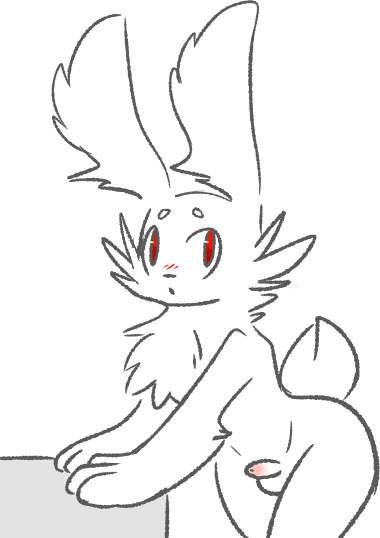 2019 alpha_channel anthro balls blush fluffy fur lagomorph leporid long_ears looking_at_viewer mammal milkpudding penis puffy_tail rabbit red_eyes simple_background small_penis transparent_background white_fur