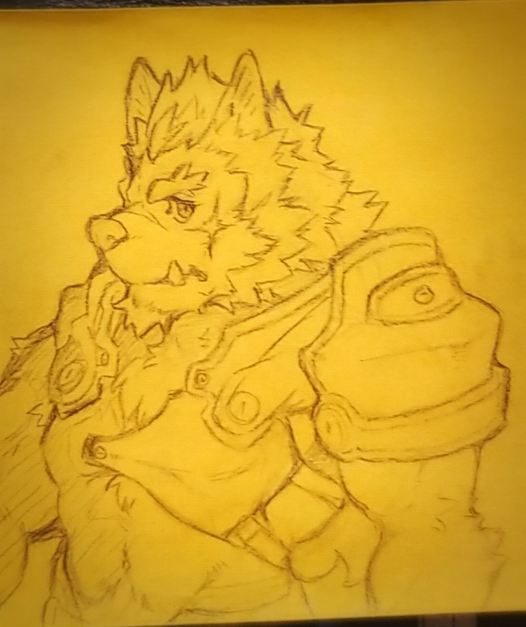 anthro armor canid canine canis demon facial_hair hair heylaw21 hi_res line_art male mammal marchosias scar simple_background solo tokyo_afterschool_summoners video_games wolf