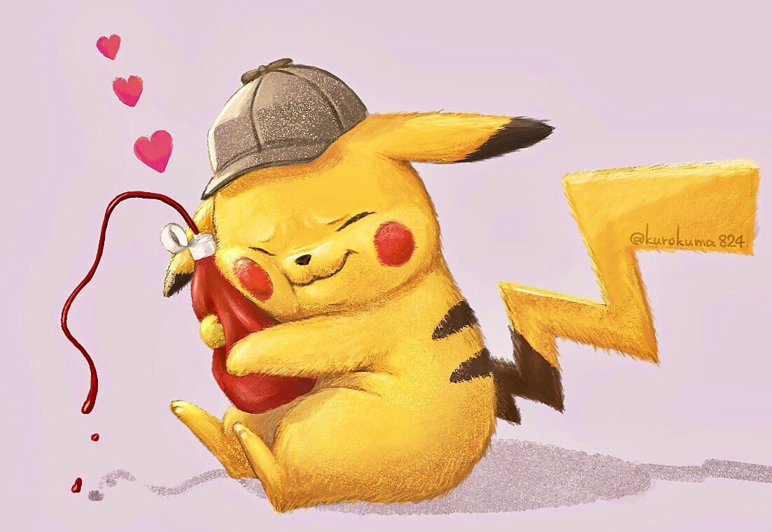 &lt;3 2019 back_markings bottle clothing deerstalker_hat detective_pikachu dipstick_ears eyes_closed food fur hat hat_only headgear headwear ketchup kurokuma824 markings mostly_nude multicolored_ears nintendo pikachu pok&eacute;mon pok&eacute;mon_(species) pok&eacute;mon_detective_pikachu red_cheeks simple_background sitting solo video_games yellow_fur