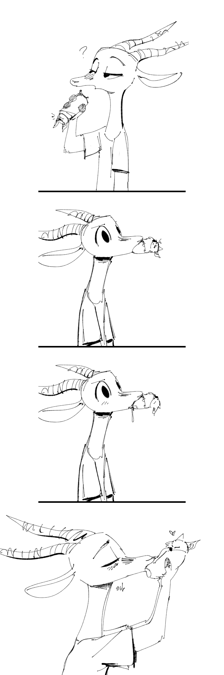 &lt;3 2019 ? ambiguous/ambiguous ambiguous_gender antelope anthro black_and_white blush bovid chiropteran clothed clothing comic deke_(ittybittykittytittys) duo english_text eyes_closed facial_markings fuel_(artist) fuel_(character) gazelle half-closed_eyes hi_res holding_character horn mammal markings monochrome oral pteropodid sex simple_background size_difference sound_effects text traditional_media_(artwork) white_background