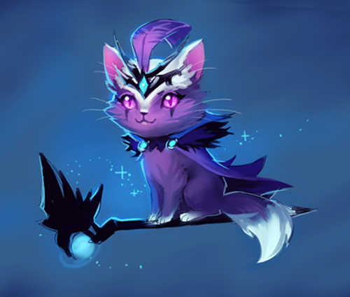 :3 cape clothing domestic_cat feathers felid feline felis female feral feralized fur headgear headwear justduet league_of_legends leblanc_(lol) low_res mammal pink_eyes purple_feathers purple_fur riot_games solo video_games white_fur