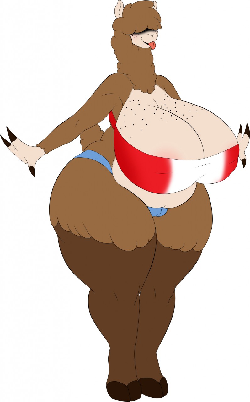 big_breasts breasts camelid covered_eyes female freckles hi_res huge_breasts llama mammal mature_female mother nightmare-arts parent solo wide_hips