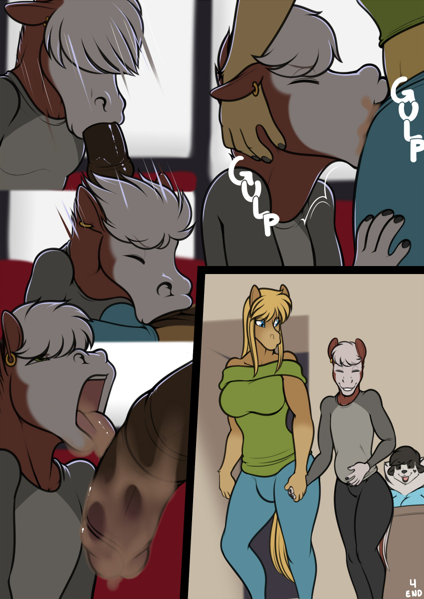 2019 anise anthro blonde_hair clothed clothed_sex clothing comic cum cum_in_mouth cum_inflation cum_inside dickgirl dickgirl/male dickgirl_penetrating digital_media_(artwork) ear_piercing ear_ring equid equine exhibitionism eyes_closed fellatio freckles_(artist) freckles_(character) giant_panda hair hair_over_eyes hi_res horse inflation intersex intersex/male intersex_penetrating male mammal movie_theater multicolored_hair oral oral_penetration pants penetration penile piercing public sex shirt size_difference tongue tongue_out topwear two_tone_hair ursid