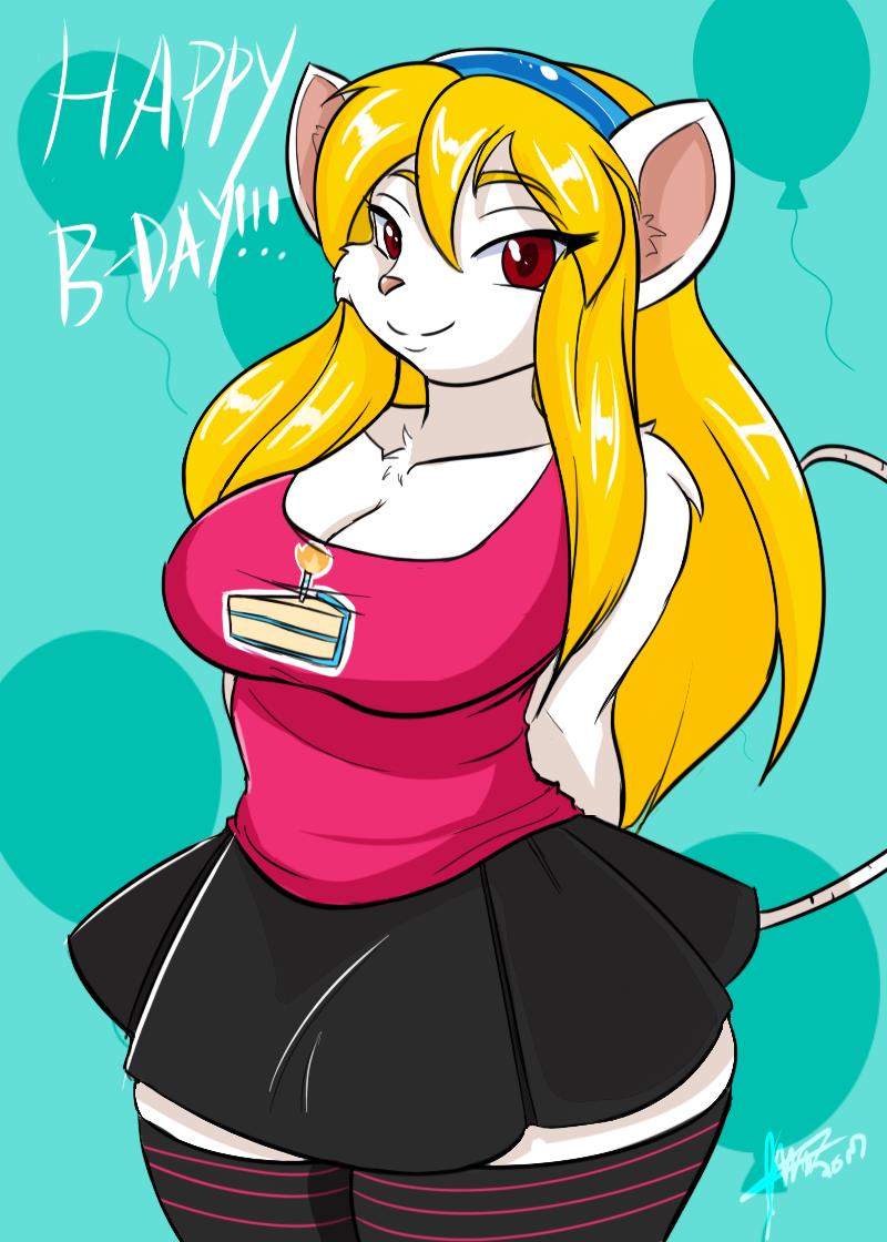 bottomwear breasts cleavage clothed clothing female jwinkz mammal mouse murid murine rodent shirt skirt smile solo squeek topwear