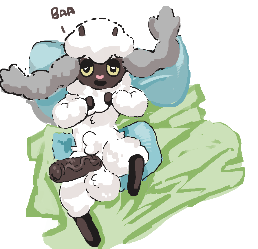 2019 anthro anthrofied baa balls bed big_balls big_penis bovid caprine digital_media_(artwork) erection ftrashman_(artist) fur male mammal nintendo nude penis pillow pok&eacute;mon pok&eacute;mon_(species) pok&eacute;morph sheet_(disambiguation) solo vein video_games wool wooloo