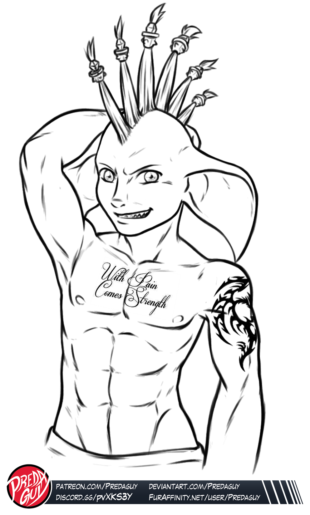 abs asura big_ears clothed clothing guild_wars humanoid lingerie mohawk_(disambiguation) predaguy sketch tattoo topless video_games