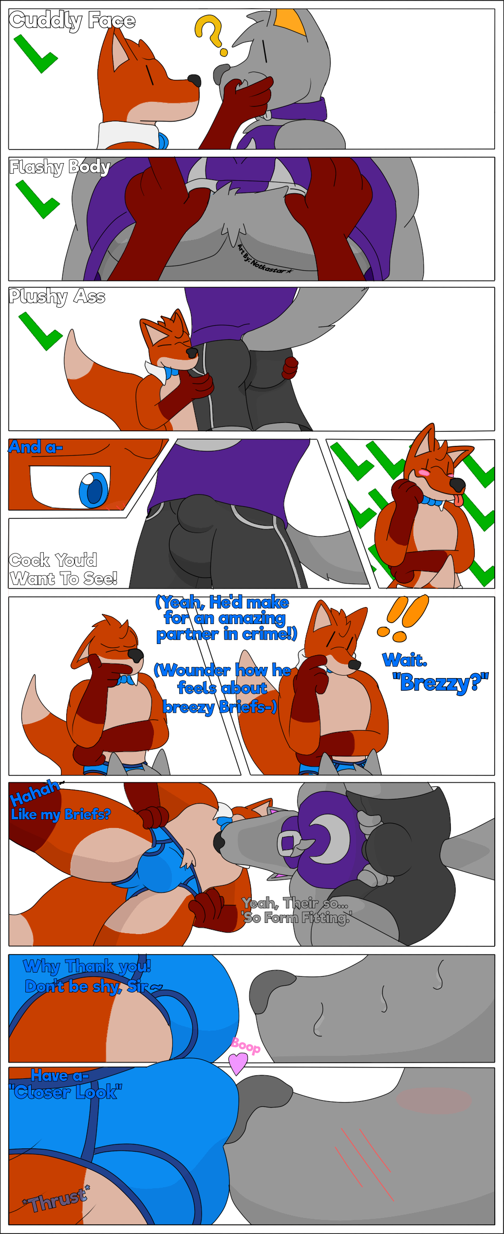 absurd_res boop bow_tie briefs bulge butt canid canine canis clothed clothing digital_media_(artwork) fox grope hi_res male male/male mammal muscular muscular_male notkastar pecks signature simple_background standing text topless underwear wolf zatch_(character)