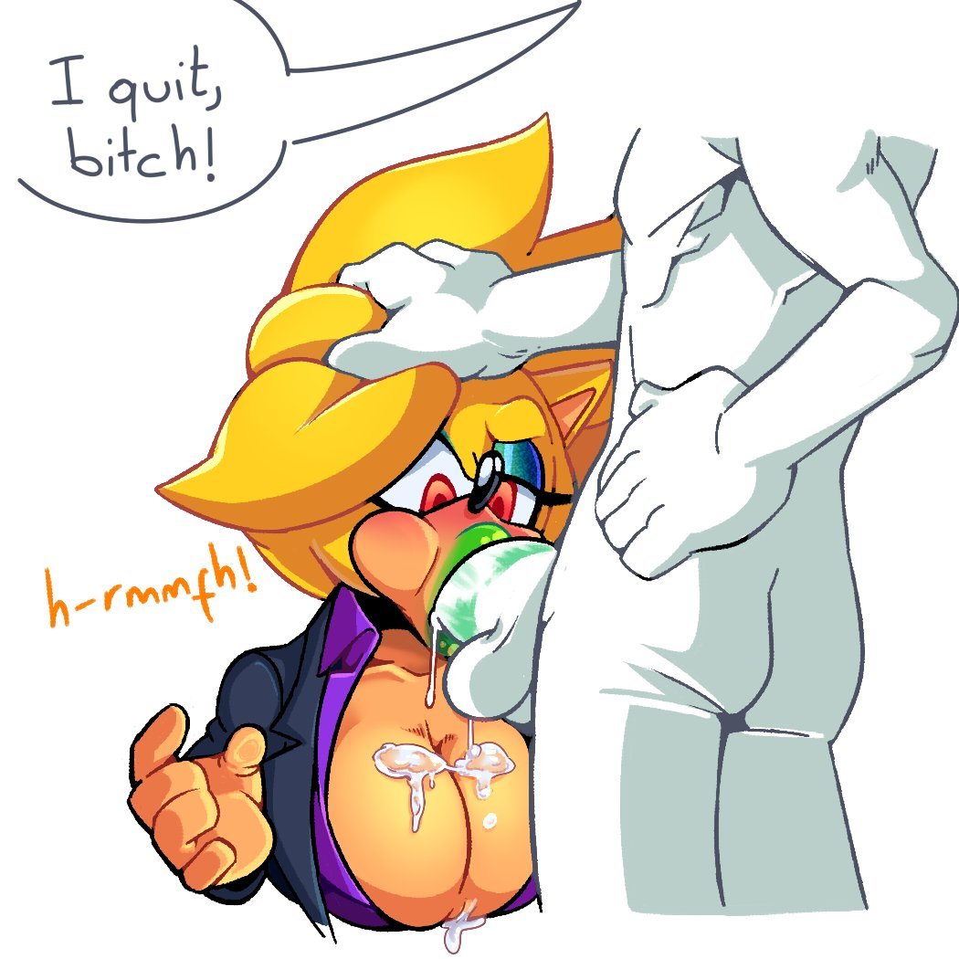 anthro balls big_breasts bodily_fluids breasts cleavage clothed clothing crossgender cum cum_on_breasts dialogue duo eyelashes eyeshadow female genital_fluids genitals hand_on_head huge_breasts humanoid lips lipstick lipstick_on_penis makeup male male/female missphase oral penis sega sonic_the_hedgehog sonic_the_hedgehog_(series) speech_bubble super_sonic thick_lips
