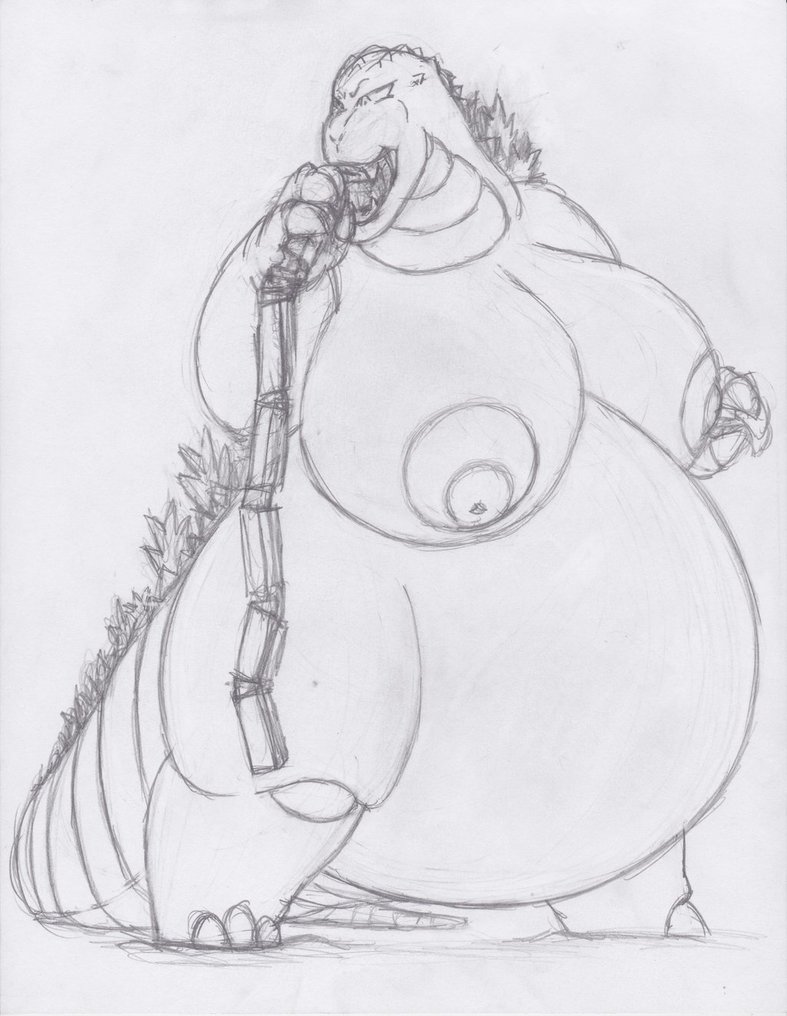 big_breasts breasts crossgender female godzilla godzilla_(series) kaiju monster object_vore overweight slightly_chubby soft_vore stuffing swallowing thick_thighs toho train unknown_artist vehicle vore