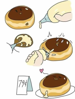 &lt;3 &lt;3_eyes animate_inanimate black_eyes candy chocolate cream cream_filled_doughnut cream_filling doughnut food food_creature human low_res mammal not_furry penetration plate price_tag simple_background white_background