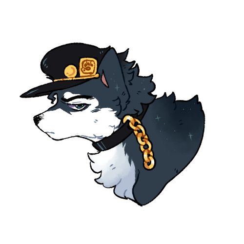 2017 alpha_channel alternate_species ambiguous_gender blue_eyes canid canine canis chain clothing collar domestic_dog feral feralized fur furrification grey_fur hat headgear headwear jojo's_bizarre_adventure jotaro_kujo looking_at_viewer low_res magicalkoko mammal simple_background solo transparent_background