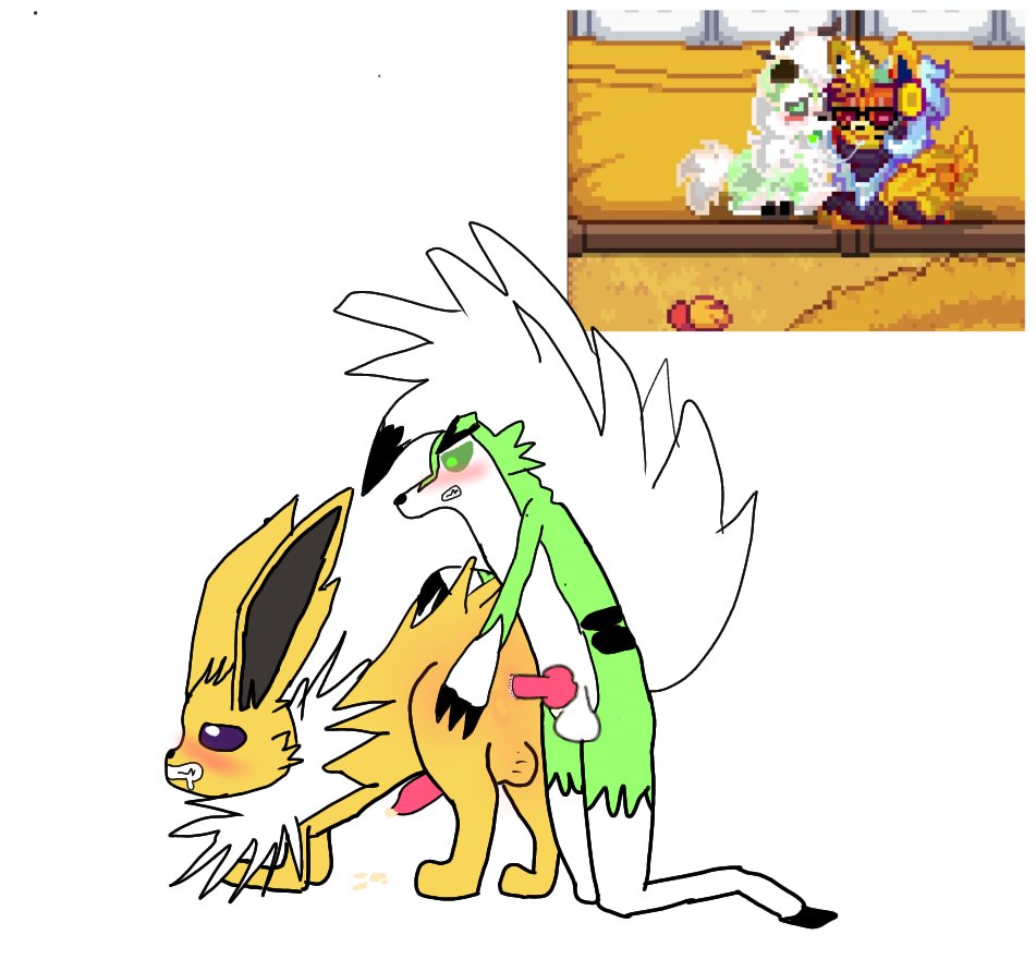 duo eeveelution generation_1_pokemon generation_7_pokemon jolteon lycanroc male male/male nintendo penetration pokemon pokemon_(species) sex