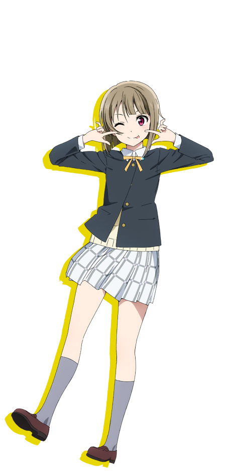 1girl ;p black_jacket bob_cut brown_footwear cardigan cardigan_under_jacket collared_shirt fingers_to_cheeks full_body grey_hair grey_socks jacket kneehighs loafers long_sleeves looking_at_viewer love_live! love_live!_nijigasaki_high_school_idol_club nakasu_kasumi neck_ribbon nijigasaki_academy_school_uniform official_art one_eye_closed plaid plaid_skirt pleated_skirt red_eyes ribbon school_uniform shirt shoes short_hair skirt socks solo standing tongue tongue_out transparent_background white_shirt white_skirt winter_uniform yellow_cardigan yellow_ribbon