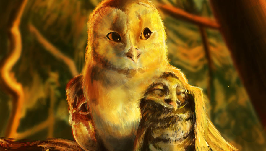 avian barn_owl bird brown_body brown_feathers digger_(gogh) eyes_closed feathers female feral group guardians_of_ga'hoole gylfie holymoon male owl size_difference soren_(gogh) trio tyto tytonid white_body white_feathers yellow_eyes