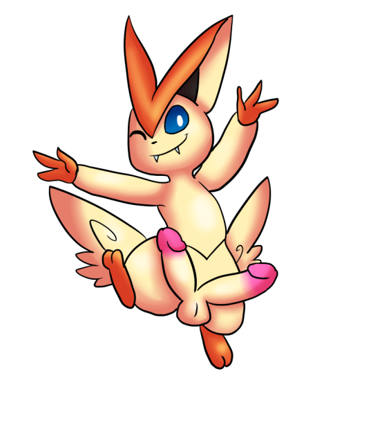 2019 2_toes 3_fingers alpha_channel big_ears blue_eyes butt_wings cute_fangs erection fangs feral fur legendary_pok&eacute;mon looking_at_viewer male mammal multi_penis nintendo one_eye_closed orange_fur penis pok&eacute;mon pok&eacute;mon_(species) simple_background smile solo toes transparent_background victini video_games wings wink yoshimister