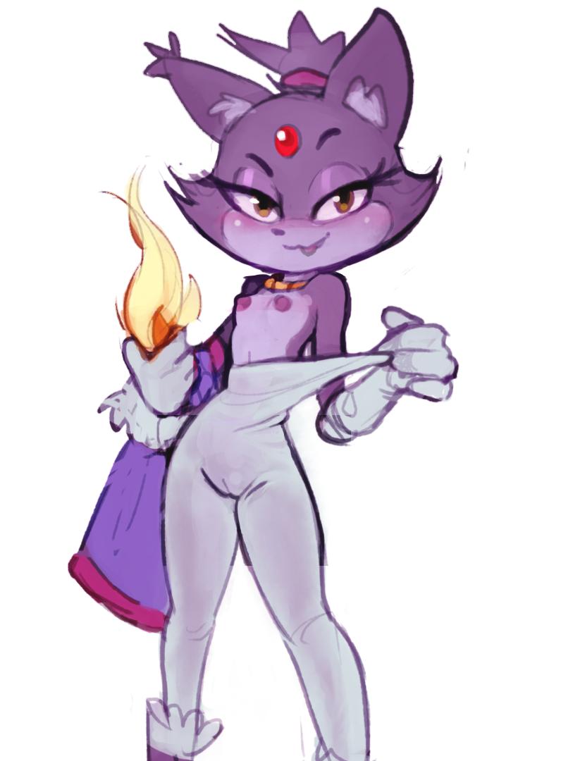 2019 anthro blaze_the_cat blush breasts camel_toe clothed clothing domestic_cat erect_nipples eyelashes felid feline felis female fire flat_chested forehead_gem foursnail fur gloves handwear long_tail looking_at_viewer mammal multicolored_fur navel nipples purple_fur simple_background solo sonic_(series) two_tone_fur undressing white_background yellow_eyes