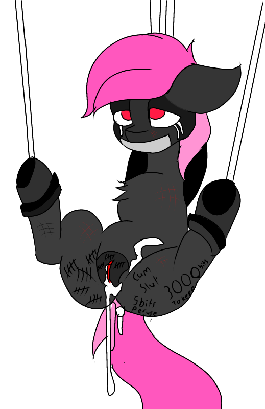 bdsm bodily_fluids bondage bound cum digital_media_(artwork) english_text equid equine female fluffy fluffy_tail forced fur gag gagged genital_fluids horse inside mammal my_little_pony nude pink_fur pony pussy rape red_eyes simple_background slave spreading text white_background