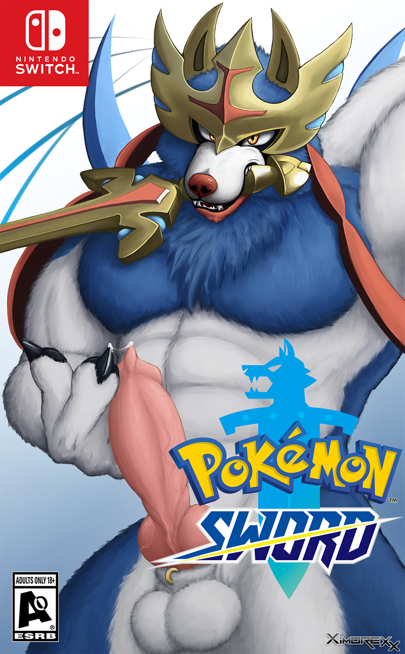2019 abs animal_genitalia animal_penis anthro anthrofied balls canid canine canine_penis cover erection fur hi_res holding_object holding_weapon legendary_pok&eacute;mon logo looking_at_viewer male mammal melee_weapon muscular navel nintendo nintendo_switch pecs penis piercing pok&eacute;mon pok&eacute;mon_(species) pok&eacute;morph smile solo sword video_game_cover video_games weapon ximorexx zacian