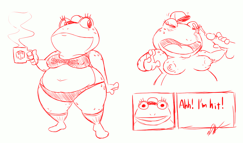 amphibian anthro balls bodily_fluids breasts clothing crossgender cum cum_on_face english_text female frog genital_fluids humor nintendo nipples penis slightly_chubby slippy_toad solo_focus star_fox text timoteihiv underwear video_games