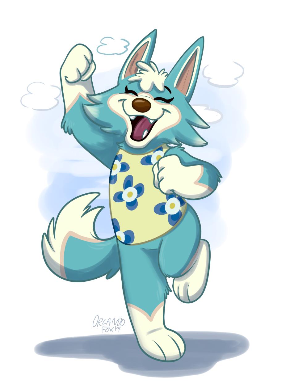 2019 animal_crossing anthro blue_fur by-nc-nd canid canine canis clothed clothing creative_commons digital_drawing_(artwork) digital_media_(artwork) female fur hi_res mammal nintendo orlandofox simple_background skye_(animal_crossing) video_games wolf