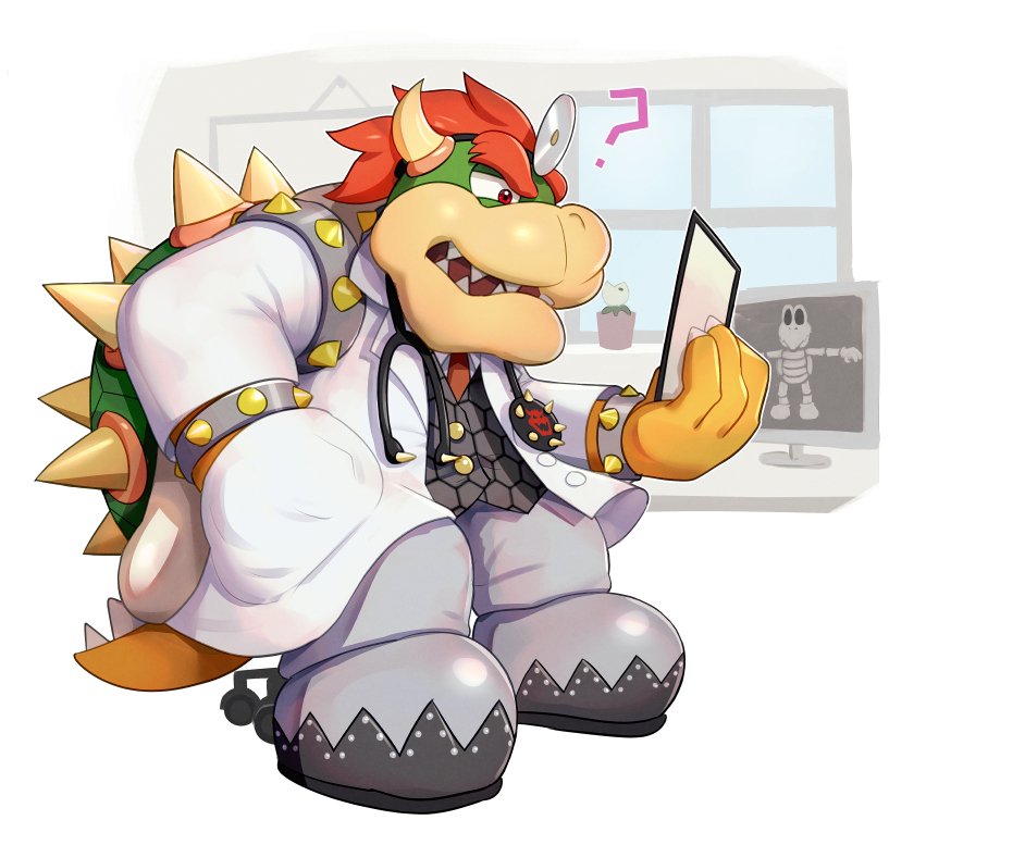 2019 anthro bottomwear bowser clothing computer doctor dry_bones gonzarez1938 humanoid_hands koopa male mario_bros nintendo pants scalie shirt solo topwear video_games