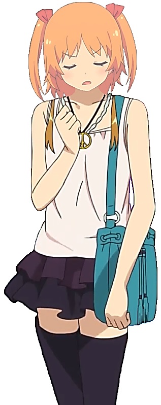 1girl 2015 absurdres annoyed bag black_legwear black_skirt blush casual closed_eyes female handbag harusaki_chiwa highres jewelry necklace open_mouth orange_hair ore_no_kanojo_to_osananajimi_ga_shuraba_sugiru scan short_hair skirt solo tank_top two_side_up white_background