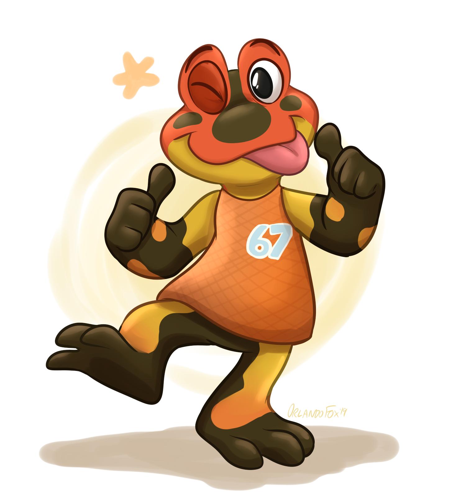 2019 amphibian animal_crossing anthro by-nc-nd creative_commons digital_media_(artwork) drift_(animal_crossing) frog hi_res male mammal nintendo orlandofox poison_dart_frog solo spots spotted_skin video_games