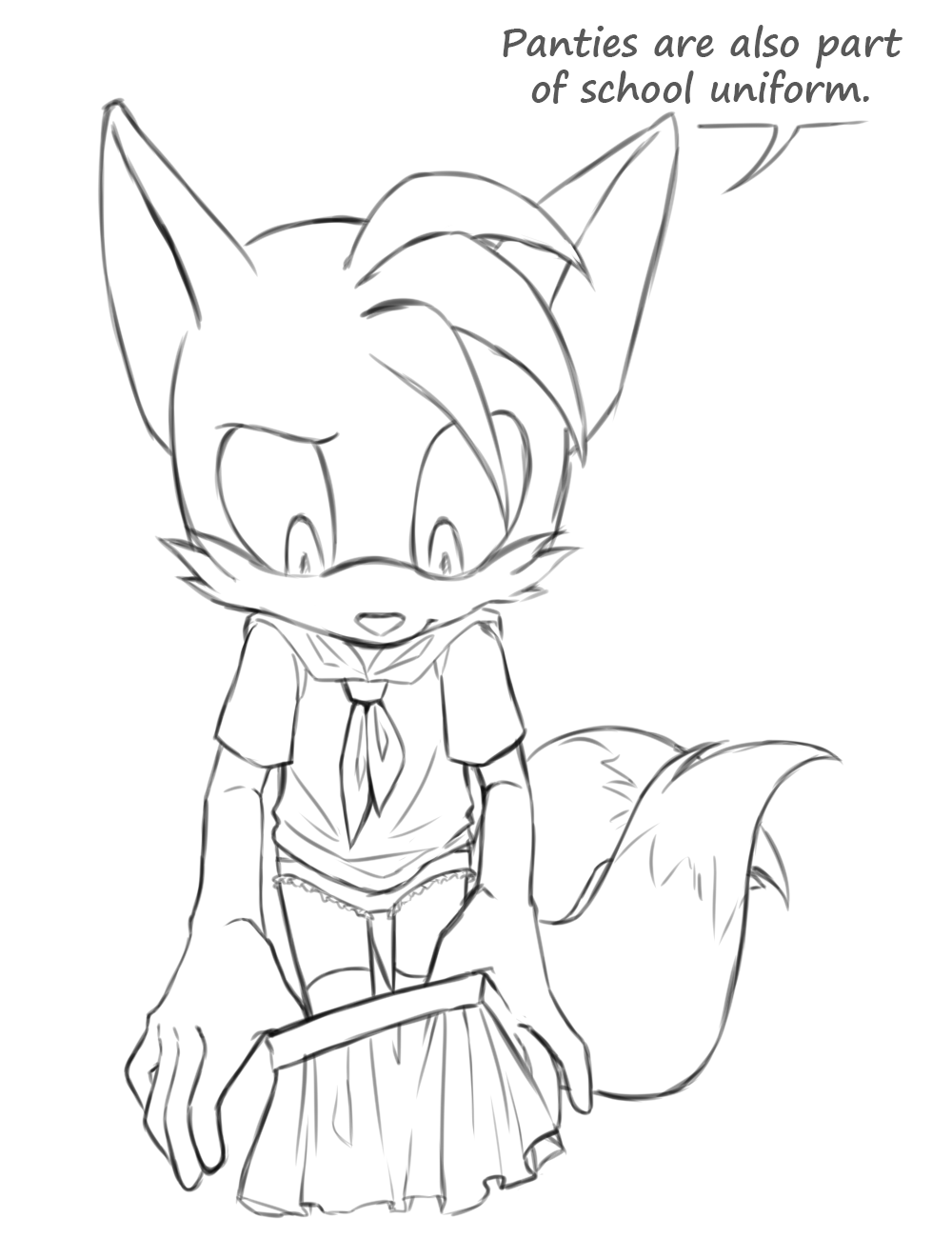 bottomwear canid canine clothed clothing crossdressing fox hi_res male mammal miles panties prower school sketch skirt sonic_(series) stocks tails_(disambiguation) topazice underwear undressing uniform