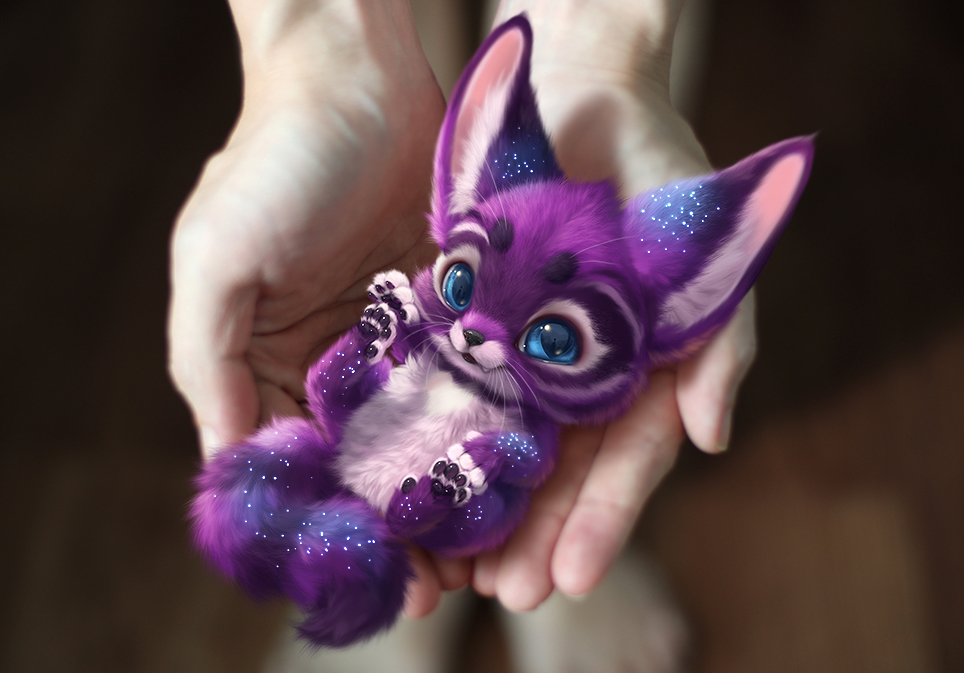 ambiguous_focus ambiguous_gender barefoot big_ears blue_eyes fangs felid feline feral fur galaxy_fur holding_(disambiguation) human looking_at_viewer mammal pawpads paws sharp_teeth silverfox5213 smile solo_focus teeth whiskers wholesome young