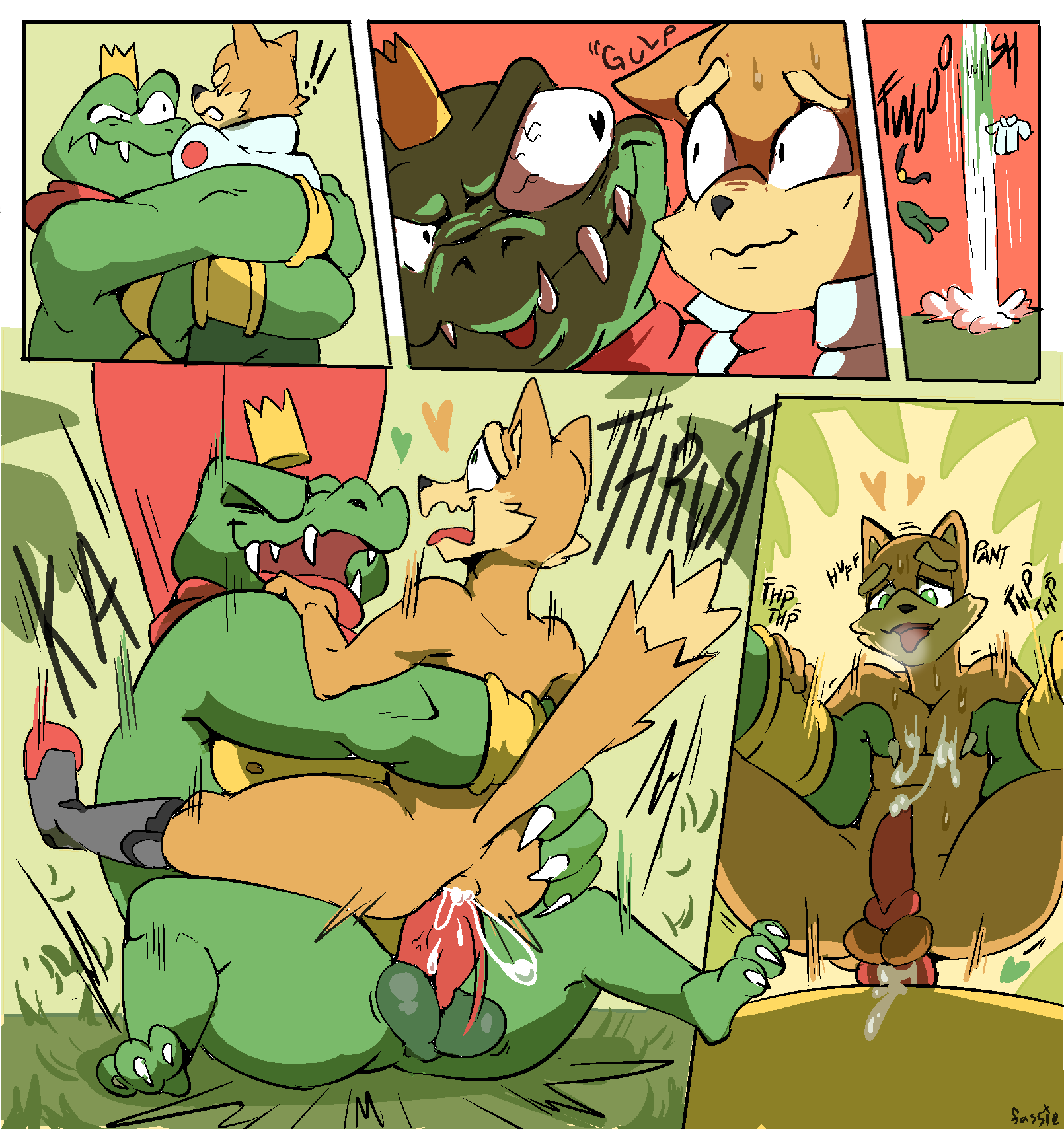 &lt;3 2019 anal anal_penetration bodily_fluids boots canid canine clothed clothing comic cum donkey_kong_(series) duo ejaculation footwear fox_mccloud genital_fluids hi_res jacket king_k._rool looking_pleasured male male/male mammal nintendo penetration promiscuousmaractus reptile scalie sex star_fox tongue tongue_out topwear video_games
