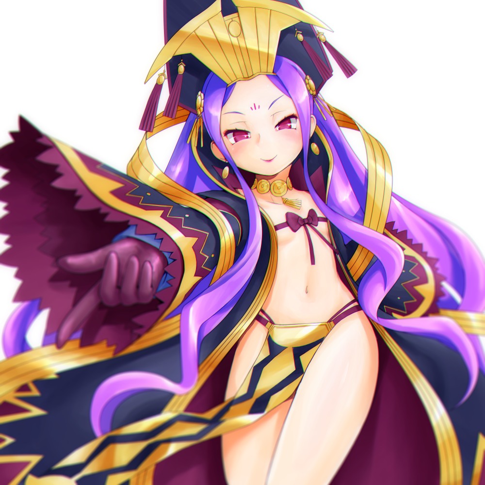 1girl 342_(artist) bangs bow bow_bra bra chinese_clothes facial_mark fate/grand_order fate_(series) flat_chest forehead hair_ornament hair_scrunchie long_hair looking_at_viewer parted_bangs pelvic_curtain purple_eyes purple_hair ribbon_bra scrunchie shiny shiny_hair shiny_skin simple_background solo standing string_bra underwear very_long_hair white_background wide_sleeves wu_zetian_(fate/grand_order) yellow_scrunchie