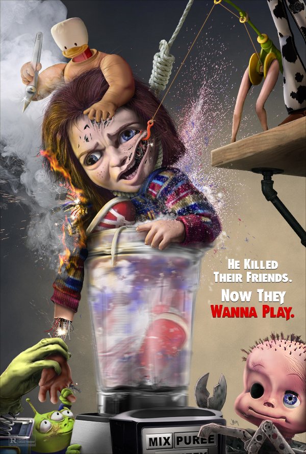 3_eyes alien alien_(toy_story) anatid anseriform avian babyface bird blender_(object) blue_eyes child's_play child's_play_(2019) chucky_(child's_play) chucky_(child's_play_2019) doll duck ducky_(toy_story_1) fight fire fishing_rod freckles green_skin hair hand-in-the-box jessie_the_yodeling_cowgirl knife legs_(toy_story) machine missing_eye multi_eye noose red_hair robot rope surethingchef torn_skin toy_story wire